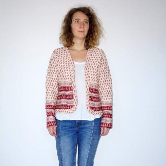 Glamorous Size Large Cream/Maroon Quilted Jacket - Picture 1 of 6